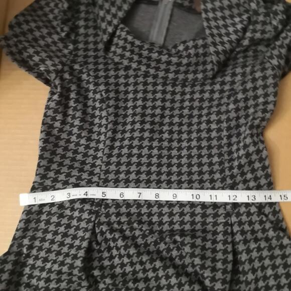 Lovely Day Houndstooth Cowl Neck Dress M Black/Gray Retrogirl Glam Winter Fall - Picture 3 of 5